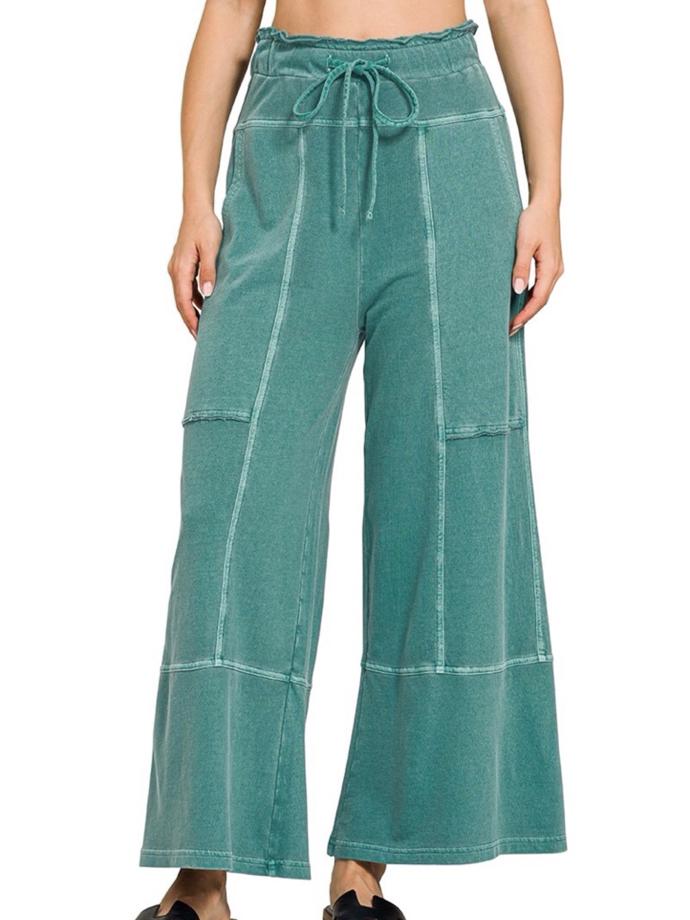 ZENANA NWT Pants Teal French Terry Exposed Seam Wide Leg Size Small - Large